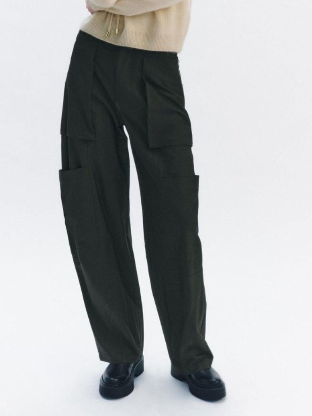 Zara Dark Green Wide Leg Utility Cargo Pants Women's Medium M High Rise - Picture 4 of 11